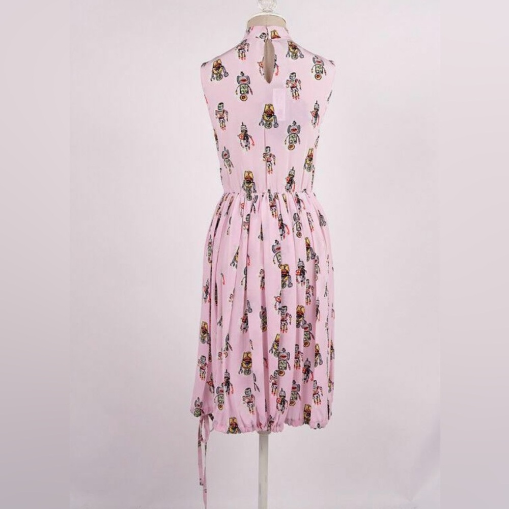 PRADA Pink ROBOT PRINT Drawstring Hem Sleeveless Spring DRESS - Picture 4 of 13